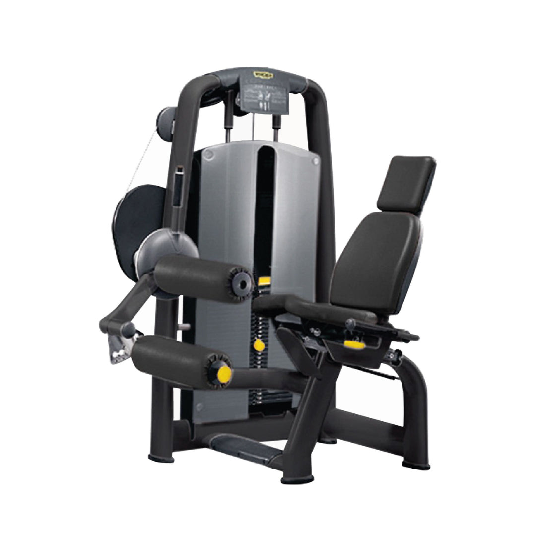 Ergonomic commercial Technogym Selection Series seated leg curl machine for strength training in Pakistan.