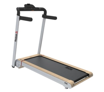 Reebok I-Run 4.0 Treadmill in Silver Wood finish with ultra-compact folding design for home gym workouts in Pakistan | Fitness Needs